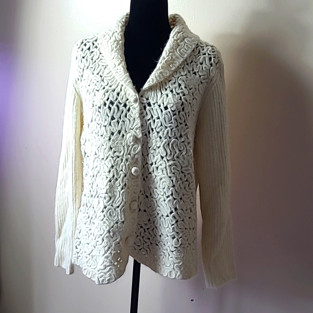 Coldwater Creek Cardigan Wool Angora Blend Button Front Large